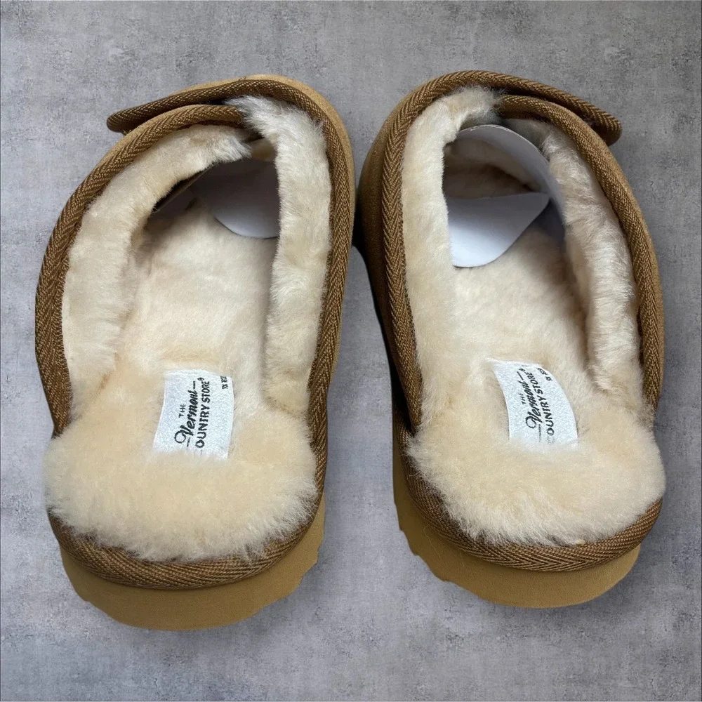 The Vermont Country Store Australian Shearling Leather Scuff Slippers Mens 10